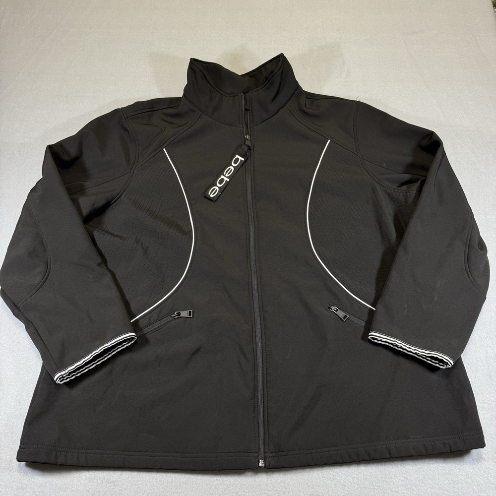 Bebe Sport Y2K Black Fitted Track Jacket Womens 3X Full Zip Fleece Lined
